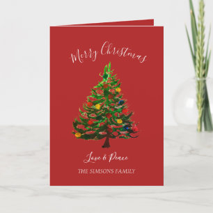 Watercolor Pine Merry Christmas Tree  Holiday Card