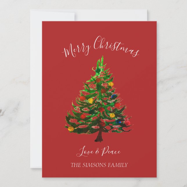 Watercolor Pine Merry Christmas Tree  Holiday Card (Front)