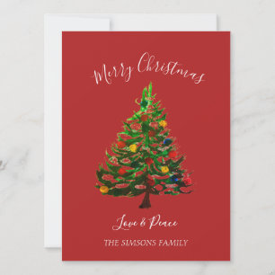 Watercolor Pine Merry Christmas Tree  Holiday Card