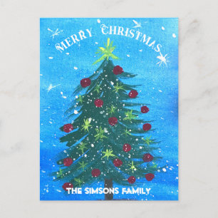Watercolor Pine Merry Christmas Tree  Holiday Postcard