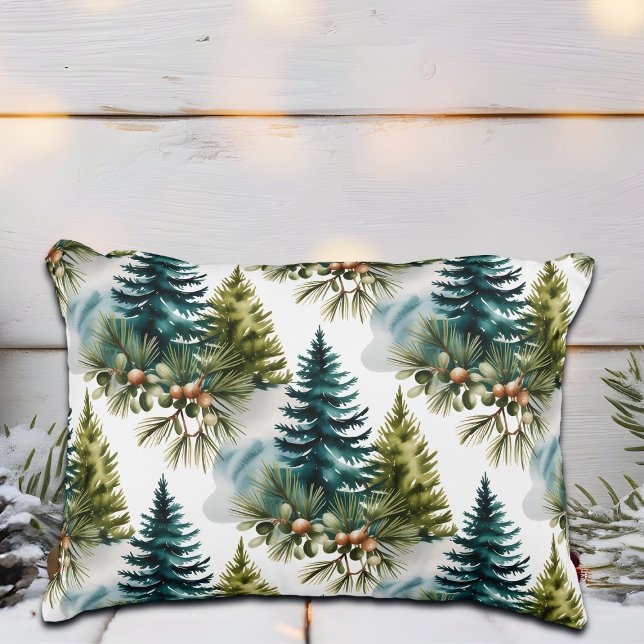 Watercolor Pine Pattern Elegant Winter Accent Pillow (Creator Uploaded)