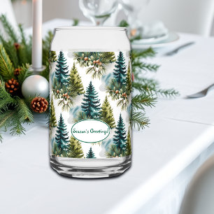 Watercolor Pine Pattern Elegant Winter Can Glass