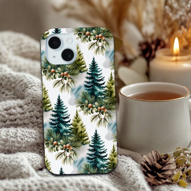 Watercolor Pine Pattern Elegant Winter  Case-Mate iPhone Case (Creator Uploaded)