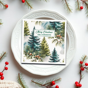 Watercolor Pine Pattern Elegant Winter  Napkin