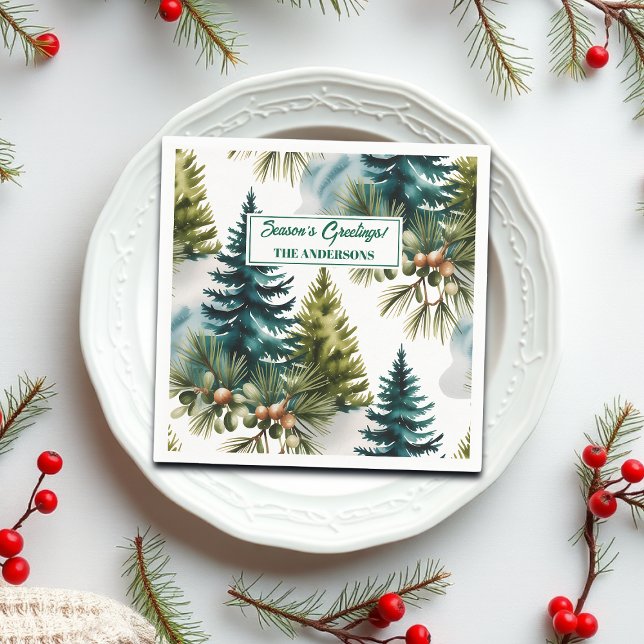 Watercolor Pine Pattern Elegant Winter  Napkin (Creator Uploaded)