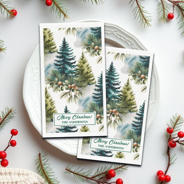 Watercolor Pine Pattern Elegant Winter  Napkin (Creator Uploaded)
