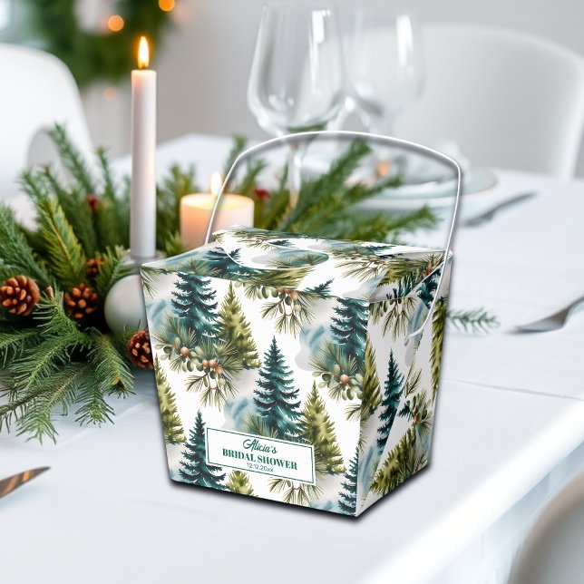 Watercolor Pine Pattern Winter Bridal Shower Favor Box (Creator Uploaded)