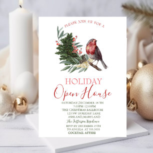 Watercolor Pine Tree Branch Cardinal Open House  Invitation