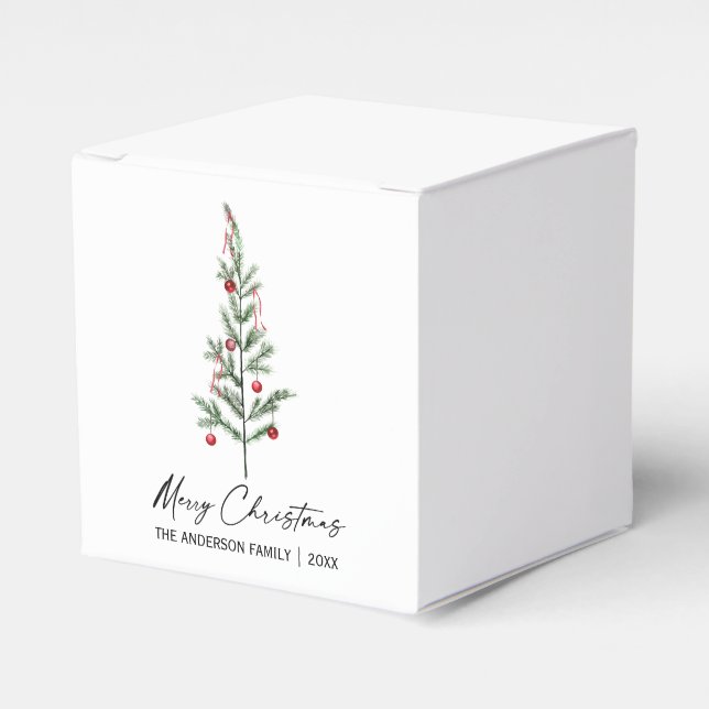 Watercolor Pine Tree Calligraphy Ink Christmas Favor Box (Front Side)