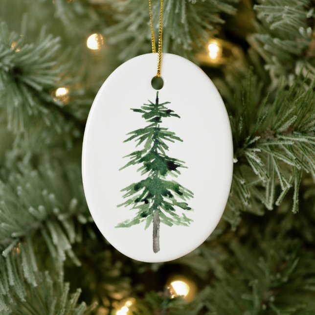 Watercolor Pine Tree Ceramic Ornament (Tree)