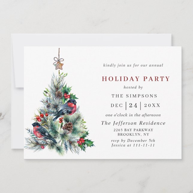Watercolor Pine Tree Chic Christmas Holiday Party Invitation (Front)
