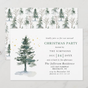 Watercolor Pine Tree Chic Christmas Holiday Party Invitation