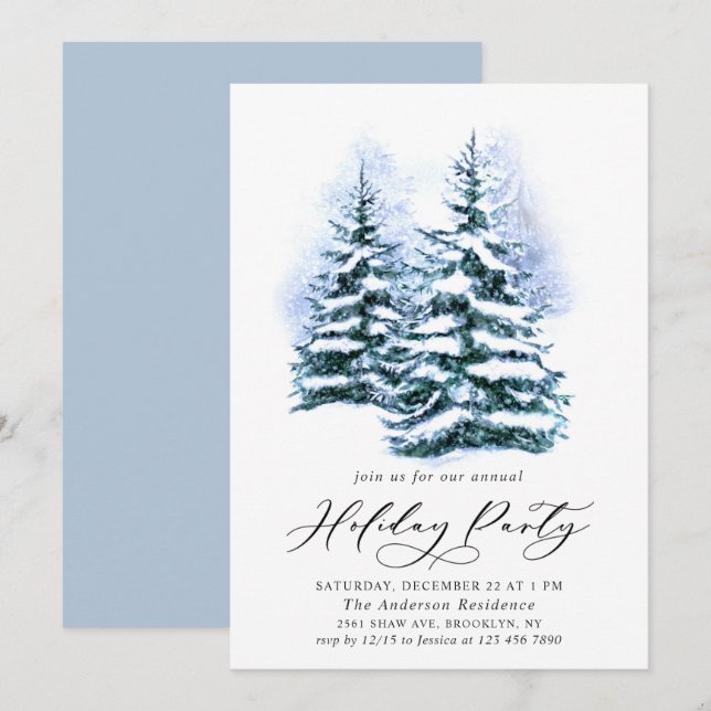 Watercolor Pine Tree Chic Christmas Holiday Party Invitation (Front/Back)
