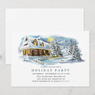 Watercolor Pine Tree Chic Christmas Holiday Party Invitation