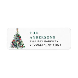 Watercolor Pine Tree Chic Christmas Return Address