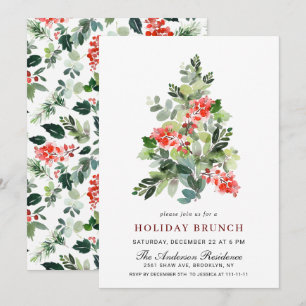 Watercolor Pine Tree Christmas Holiday Brunch Invitation