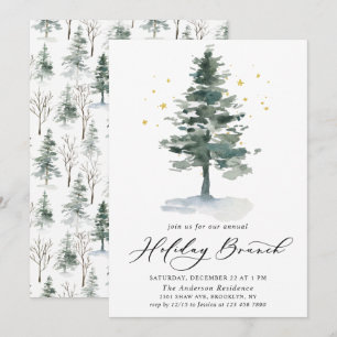 Watercolor Pine Tree Christmas Holiday Brunch Invitation