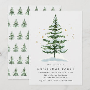 Watercolor Pine Tree Christmas Holiday Party Invitation