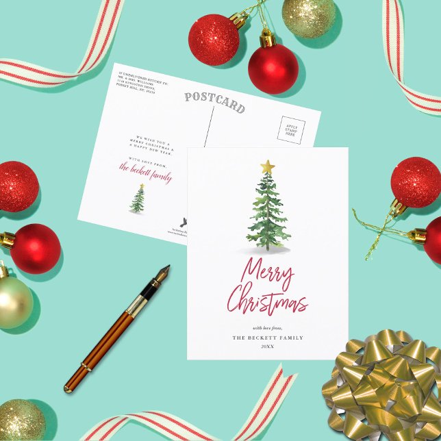 Watercolor Pine Tree Christmas Holiday Postcard (Creator Uploaded)