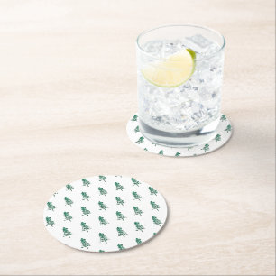 Watercolor Pine Tree Christmas Round Paper Coaster