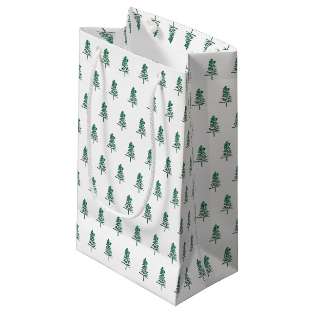 Watercolor Pine Tree Christmas Small Gift Bag (Front Angled)