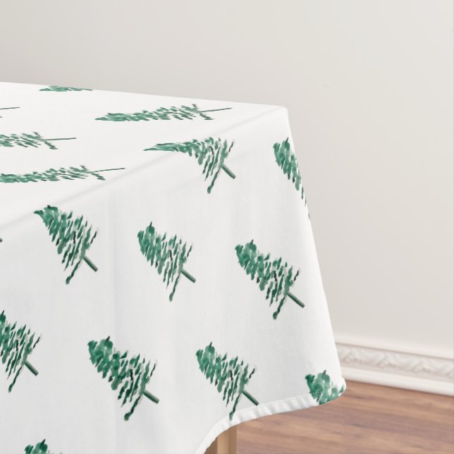 Watercolor Pine Tree Christmas Tablecloth (In Situ)