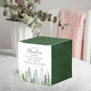 Watercolor Pine Tree Forest Baby Shower Favor Box