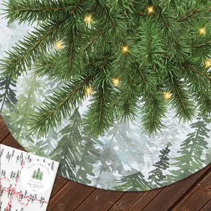 Watercolor Pine Tree Forest Brushed Polyester Tree Skirt
