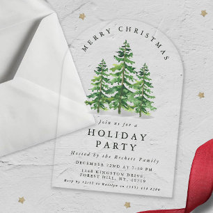 Watercolor Pine Tree Forest Christmas Party Acrylic Invitations