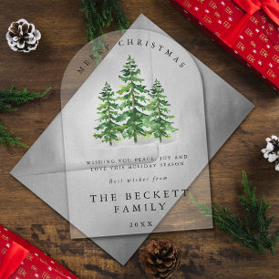Watercolor Pine Tree Forest Holiday Card Acrylic Invitations
