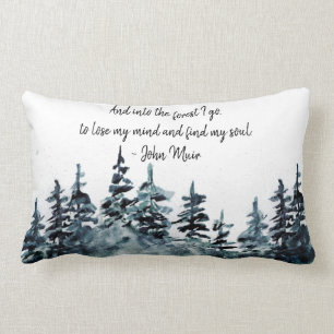Watercolor Pine Tree Forest John Muir Nature Quote Lumbar Pillow
