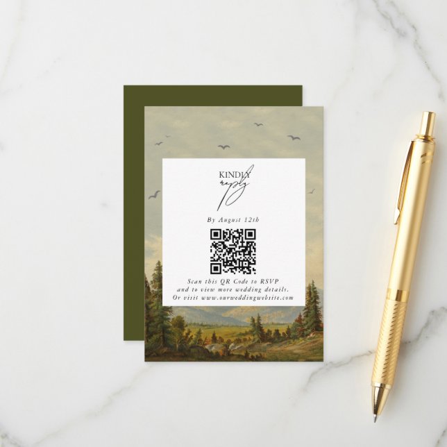 Watercolor Pine Tree Forest Mountains Wedding Enclosure Card (Front/Back In Situ)