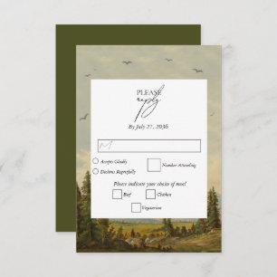 Watercolor Pine Tree Forest Mountains Wedding RSVP Card