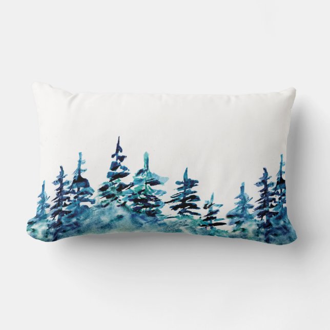 Watercolor Pine Tree Forest Nature Lumbar Coussin (Recto)