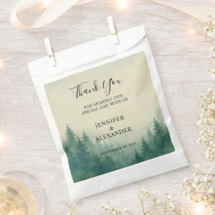 Watercolor pine tree forest Thank You wedding Favour Bag