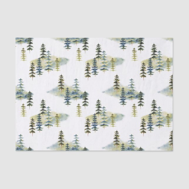 Watercolor Pine Tree Forest Tissue Paper (Front)