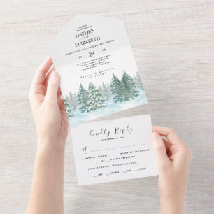 Watercolor Pine Tree Forest wedding All In One Invitation