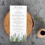 Watercolor Pine Tree Forest Wedding Menu Template<br><div class="desc">Celebrate in style with these rustic and very trendy wedding menu cards. This design is easy to personalize with your special event wording and your guests will be thrilled when they see these fabulous menus. Matching wedding items can be found in the collection.</div>