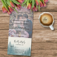 Watercolor pine tree forest wedding photo
