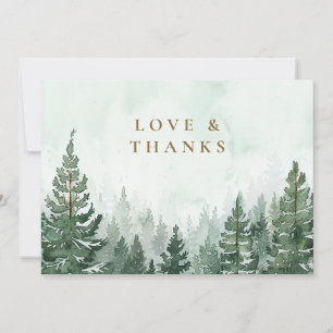 Watercolor Pine Tree Forest Wedding Photo Thank You Card