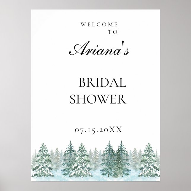 Watercolor Pine Tree Forest wedding Poster (Front)