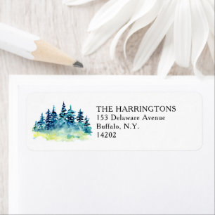Watercolor Pine Tree Hand-Drawn Return Address