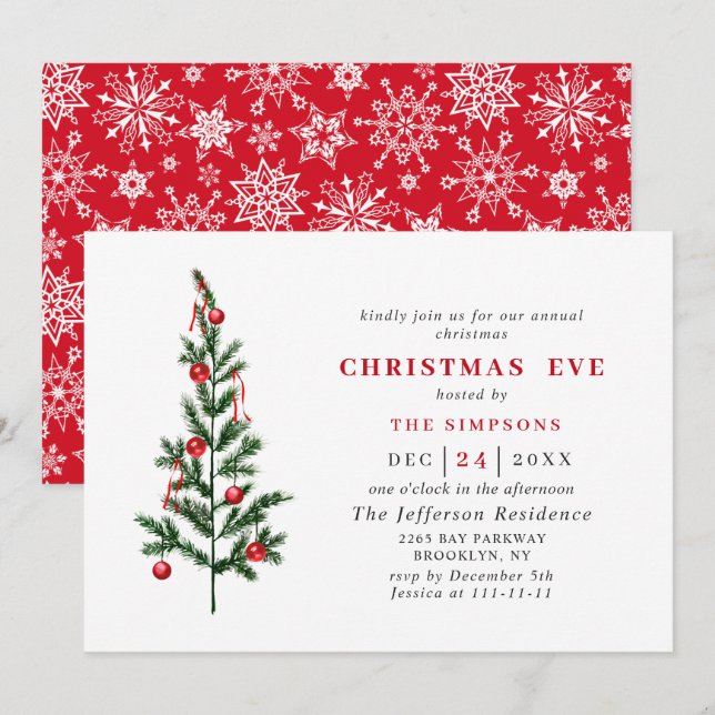 Watercolor Pine Tree Holiday CHRISTMAS EVE Invitation (Front/Back)