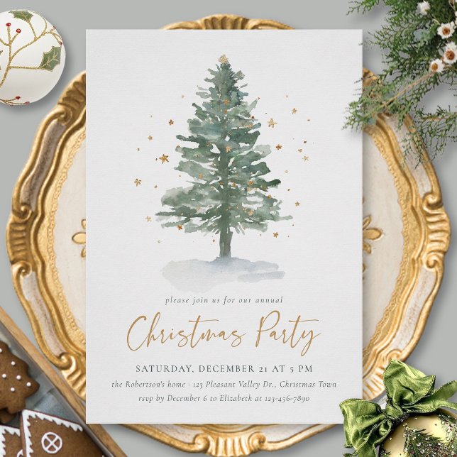 Watercolor Pine Tree Holiday Christmas Party Invitation (Creator Uploaded)