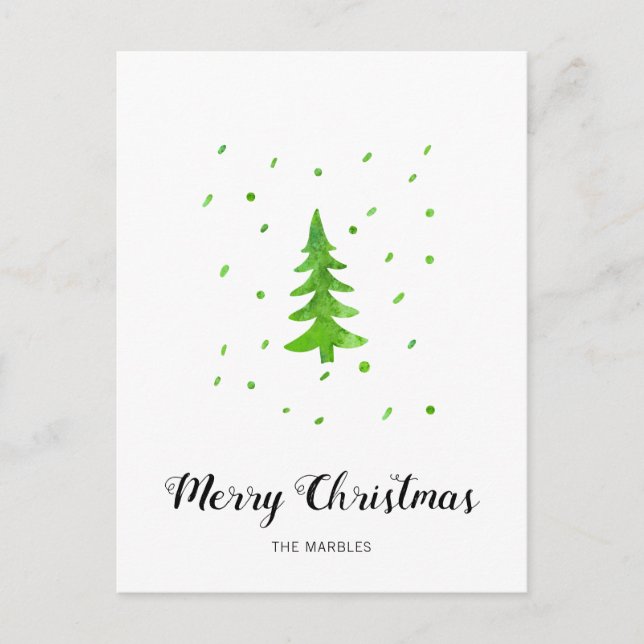 Watercolor Pine Tree Holiday Postcard (Front)