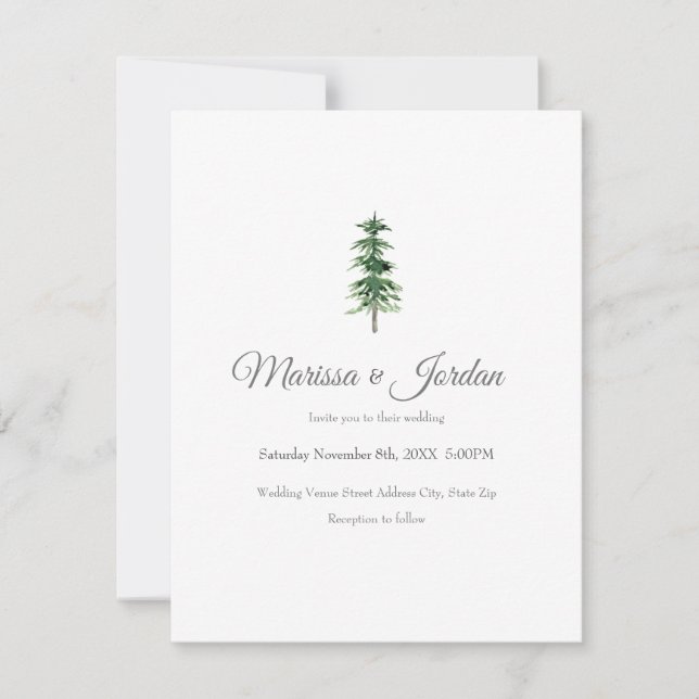 Watercolor Pine Tree Invitation (Front)