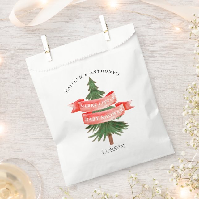 Watercolor Pine Tree Merry Little Baby Shower Favour Bag (Clipped)