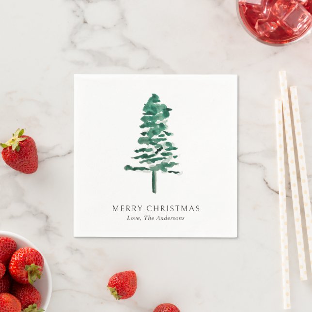 Watercolor Pine Tree Modern Christmas Napkin (Insitu)