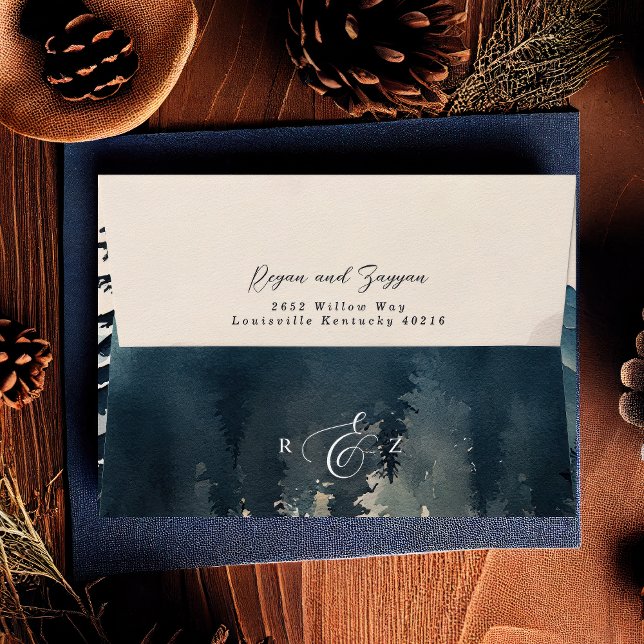 Watercolor Pine Tree Mountain Wedding Envelope (Creator Uploaded)