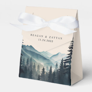 Watercolor Pine Tree Mountain Wedding Favor Box